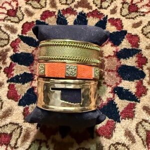 Rustic Cuff - Gold and Orange Cuff Bracelet Set